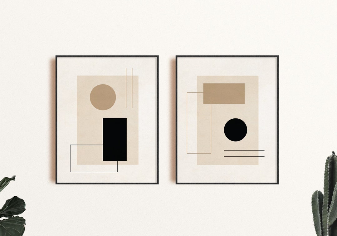 Mid Century Modern Printable Wall Art Set of 2, Neutral Geometric ...