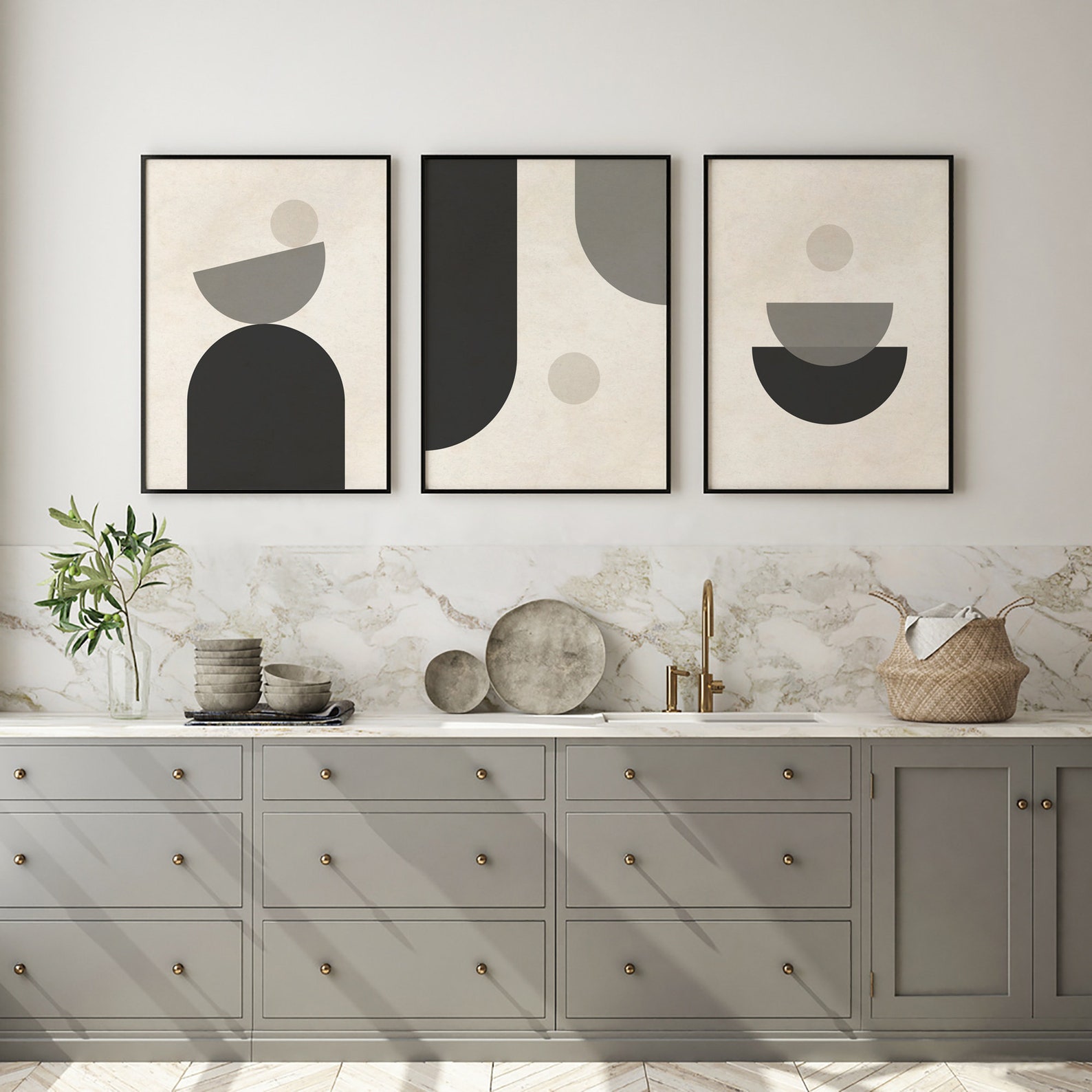 Mid Century Modern Printable Wall Art Set of 3, Neutral Abstract ...