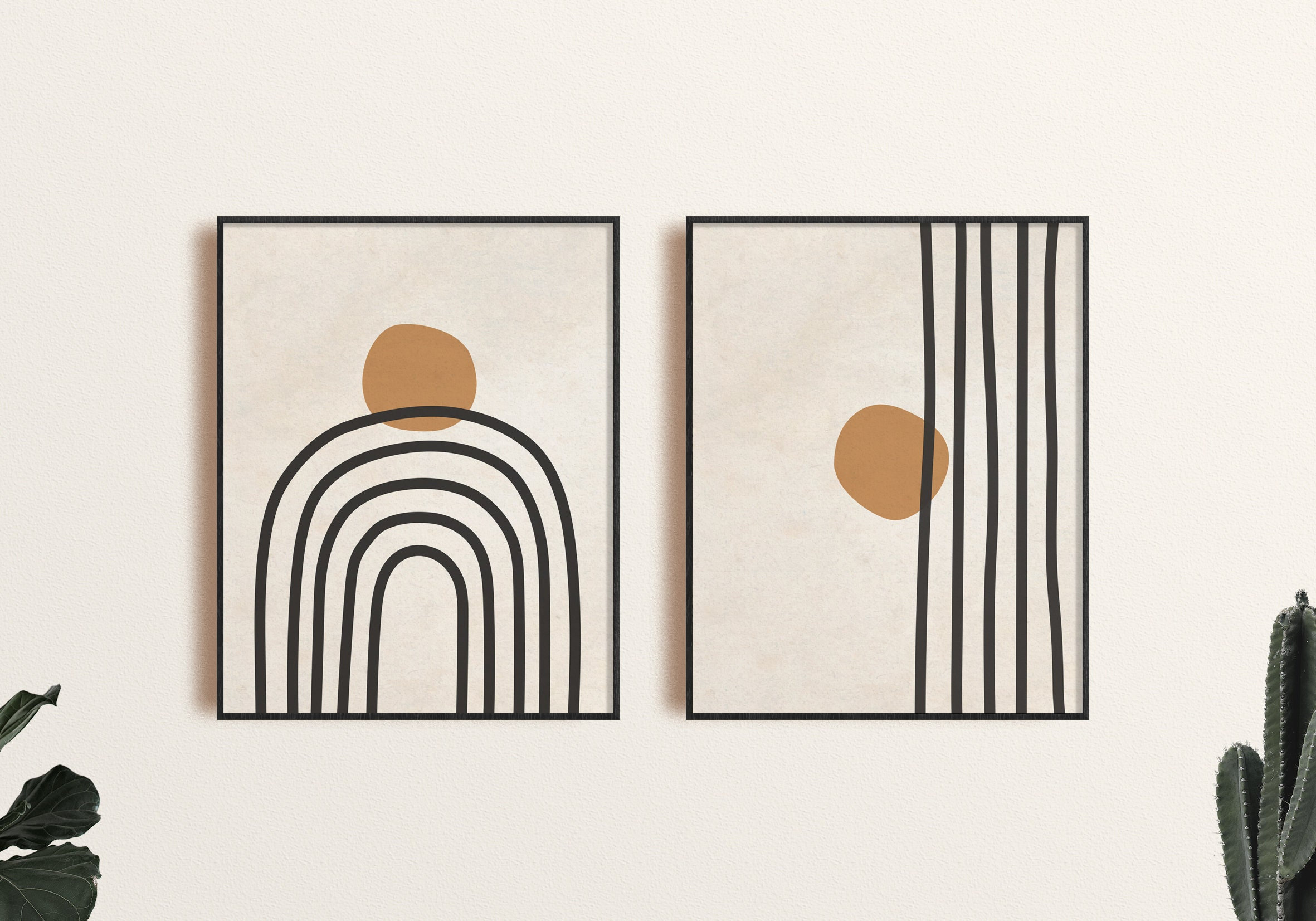 Mid Century Modern Printable Wall Art Set of 2, Neutral Geometric ...