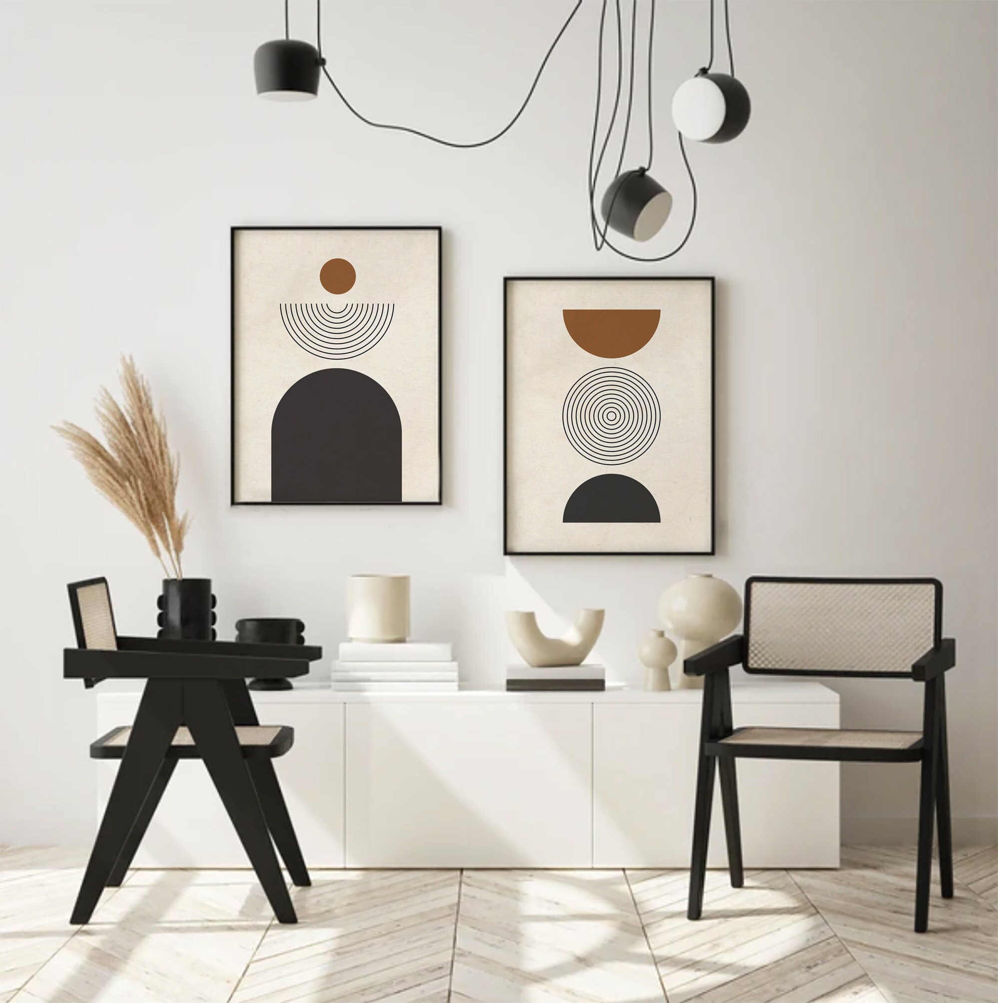 Mid Century Modern Printable Wall Art Set of 3, Neutral Abstract ...