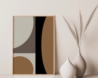 Arte de pared moderno de mediados de siglo, impresión de arte retro abstracto, arte de pared de formas geométricas neutras, impresión de arte de decoración de pared abstracta, impresión geométrica