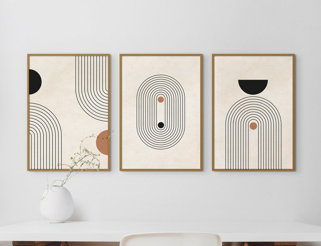 Mid Century Modern Printable Wall Art Set of 3, Neutral Abstract ...