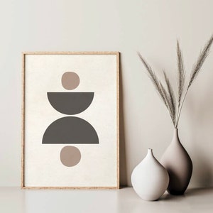 Modern Abstract Wall Art Print, Mid Century Modern Art, Neutral Geometric Shapes Art, Printable Wall Art, Minimal Abstract Art Print Digital