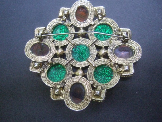 Massive Poured Glass Gilt Metal Cabochon Brooch c… - image 6