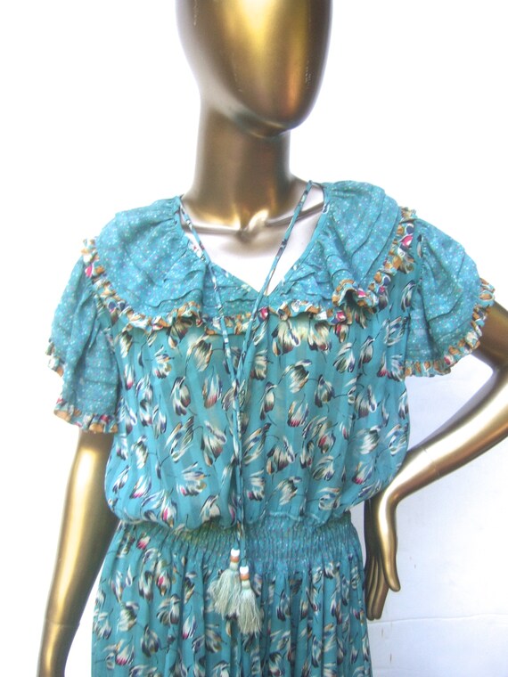DIANE FRES' Boho Chic Muted Aqua Blue Floral Print