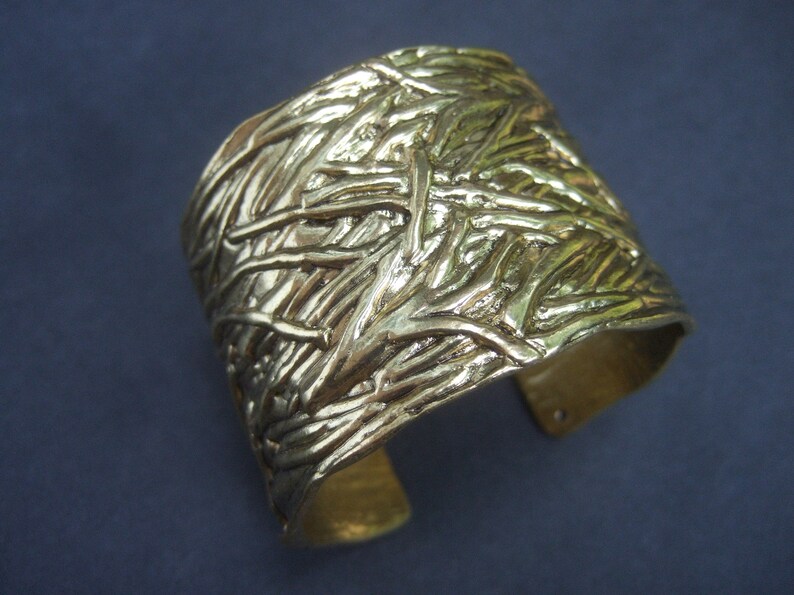 Chic Wide Gilt Metal Textured Cuff Bracelet Designed by Karine Sultan image 4
