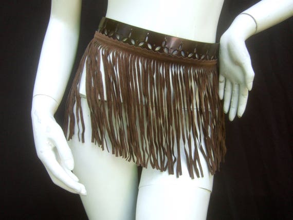 Avant garde Brown Leather Fringe Belt by Herve Ma… - image 6