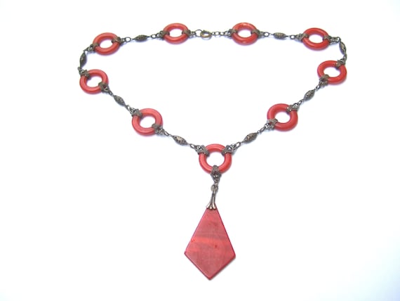 ART DECO Exquisite Celluloid Faux Carnelian Link N