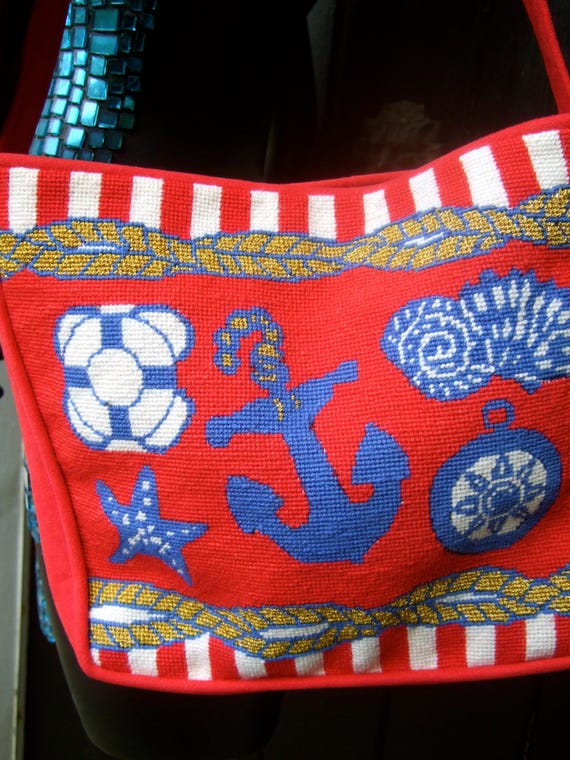 Unique Nautical Theme Hand Stitched Needlepoint S… - image 4