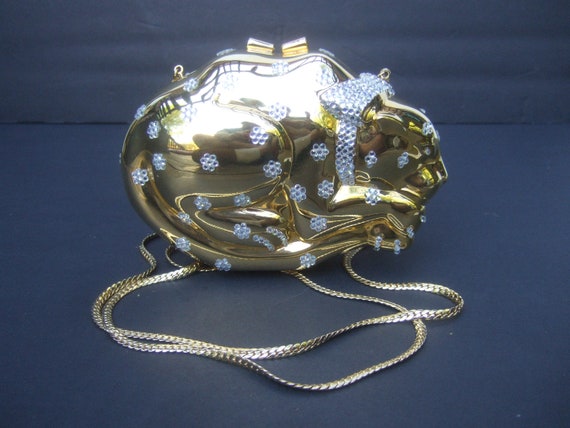 Opulent Gilt Metal Crystal Encrusted Feline-Cat M… - image 8