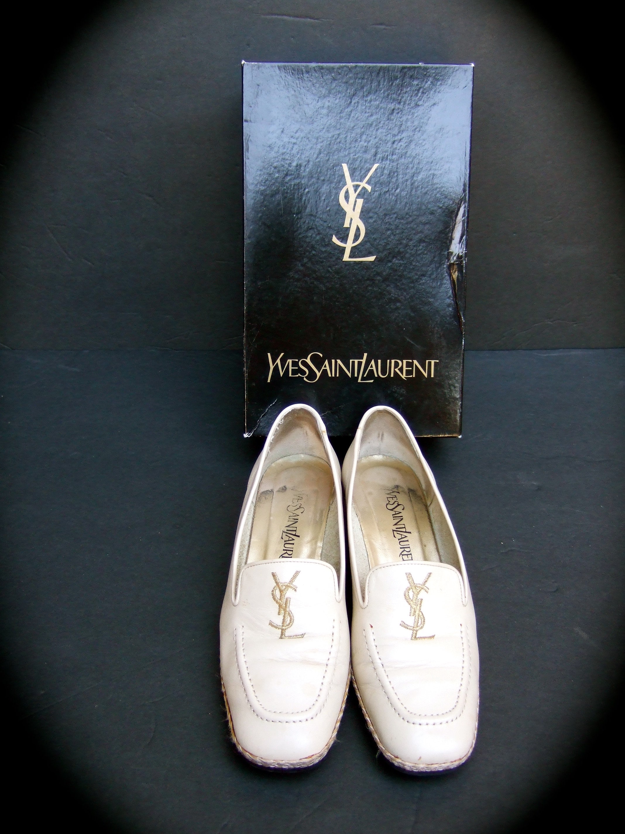 YVES SAINT LAURENT Taupe Leather Wedge Slip on Shoes Vintage  display picture 1