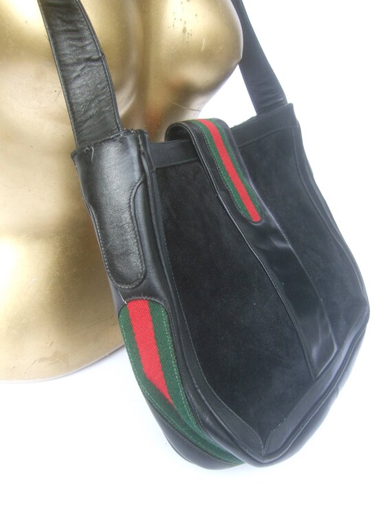 GUCCI Italy Rare Black Suede Boot Clasp Shoulder … - image 6