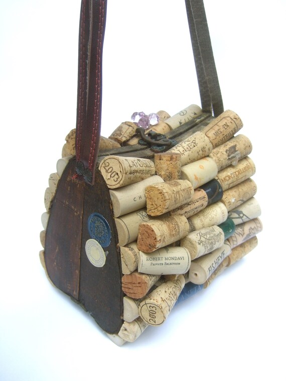Whimsical Quirky Wine Bottle Cork Wood Box Purse … - image 6