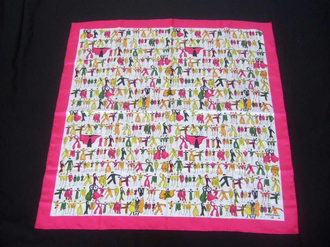 Foulard Carré Sonia Rykiel En Soie 100% - Motif Géométrique Multicolore, Occasion