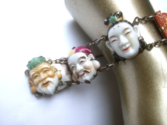 Exotic Sterling Porcelain Enamel Seven Lucky Gods… - image 5