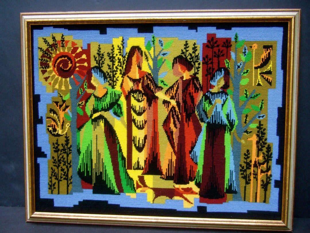 Vintage Handmade Needlepoint / Romeo and Juliette / French