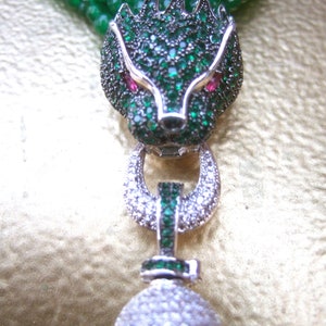 Opulent Green Crystal Panther Tassel Necklace image 1