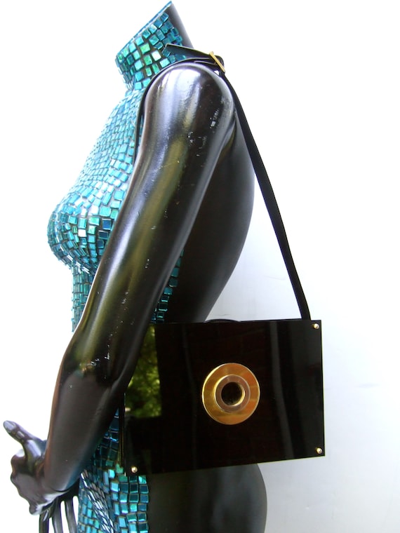 Sleek Mod Black Rectangular Lucite Panel Shoulder… - image 2