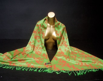 Luxurious Cashmere Floral Print Fringe Shawl Wrap