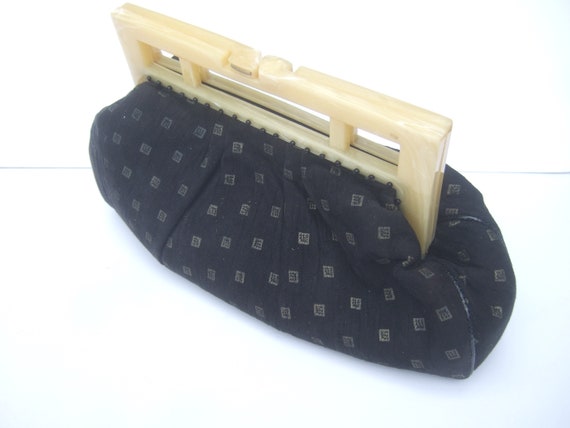 Stylish Black Suede Lucite Handle Large Scale Clu… - image 5