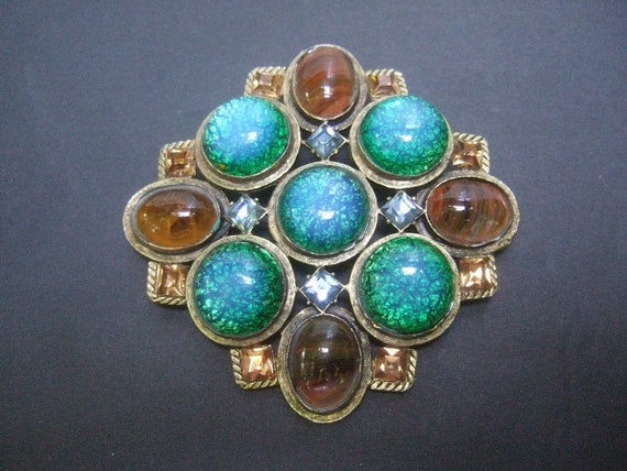 Massive Poured Glass Gilt Metal Cabochon Brooch c… - image 3