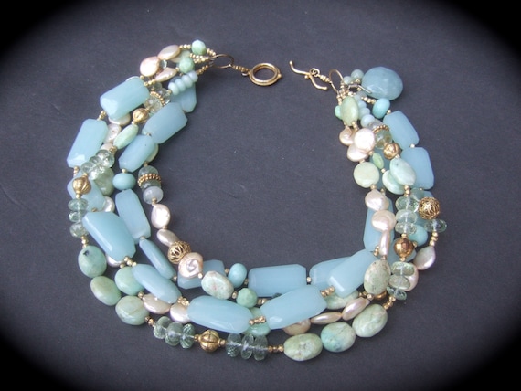 Opulent Heavy Glass Stone & Crystal Beaded Choker… - image 1