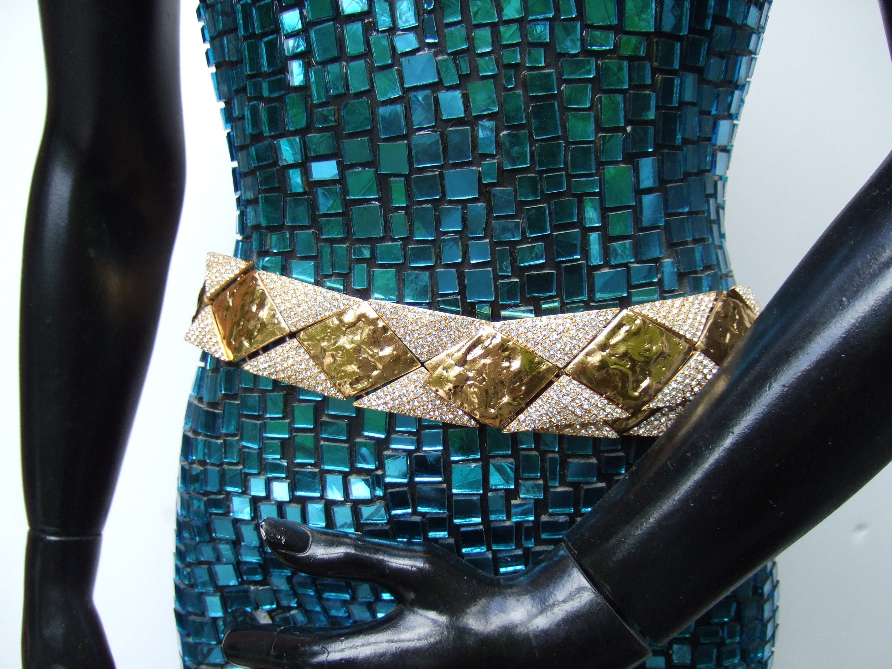 YVES SAINT LAURENT Paris Rive Gauche Exquisite Gilt Metal Crystal