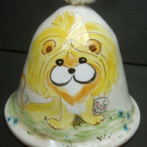 Charming Whimsical Porcelain Ceramic Hand Painted Lion Themed Bell Rattle c 1970s