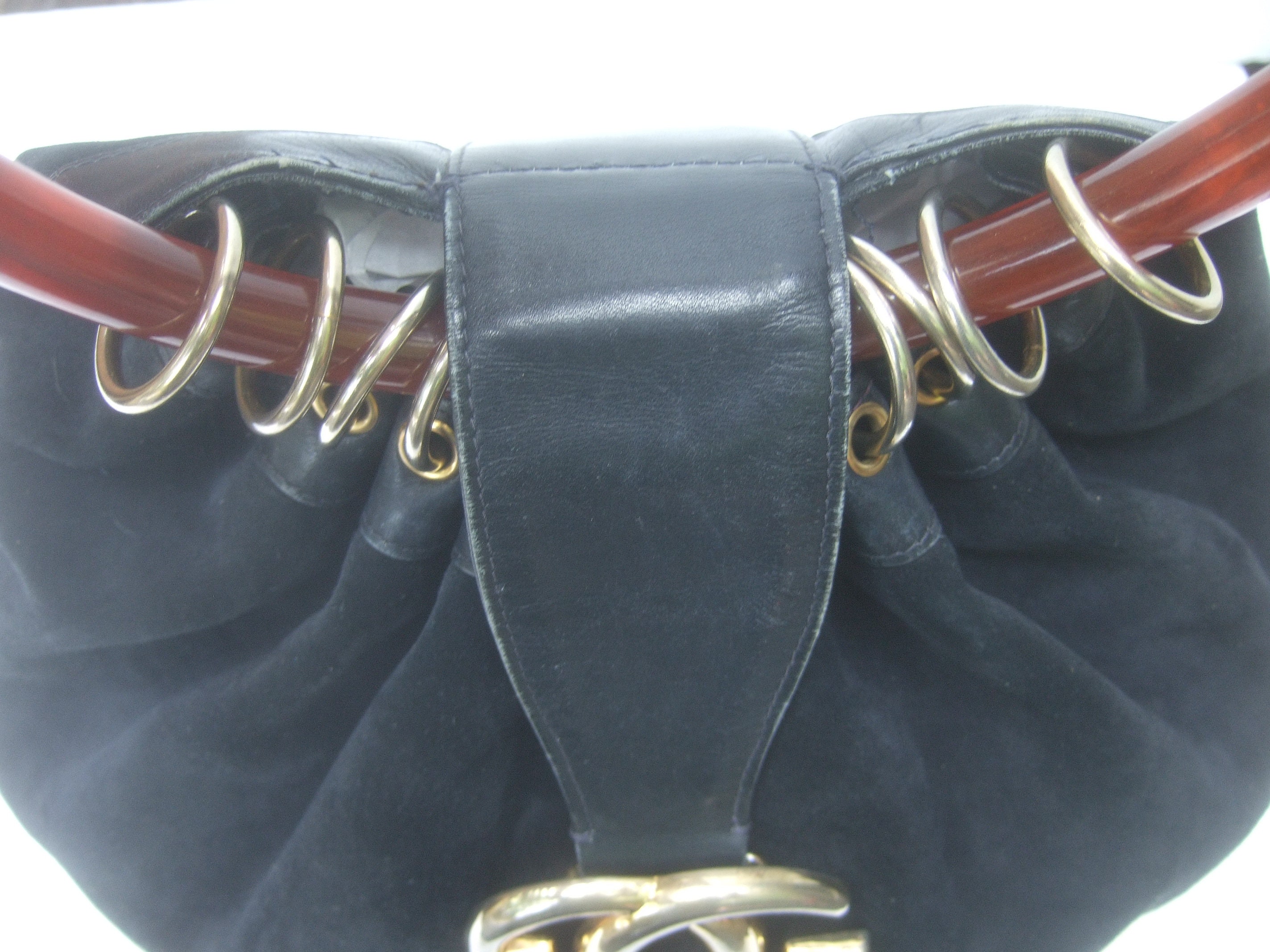 GUCCI Italy Extremely Rare Dark Blue Suede Amber Lucite Handle 