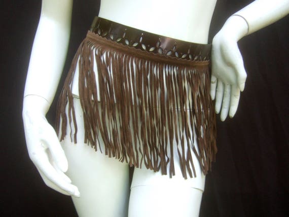 Avant garde Brown Leather Fringe Belt by Herve Ma… - image 1