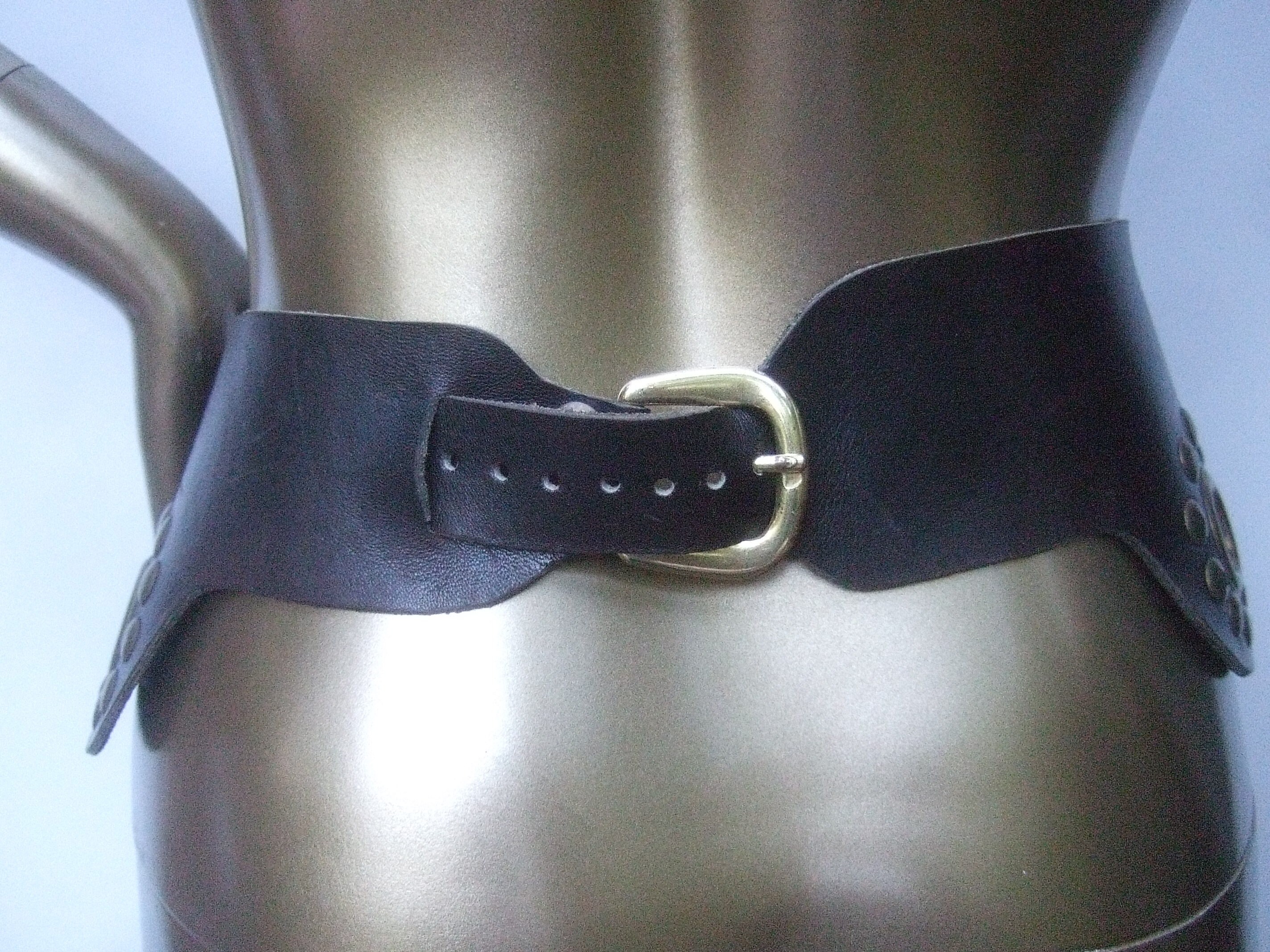 Avant-garde Massive Wide Black Leather Brass Hardware 