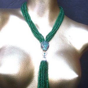 Opulent Green Crystal Panther Tassel Necklace image 2