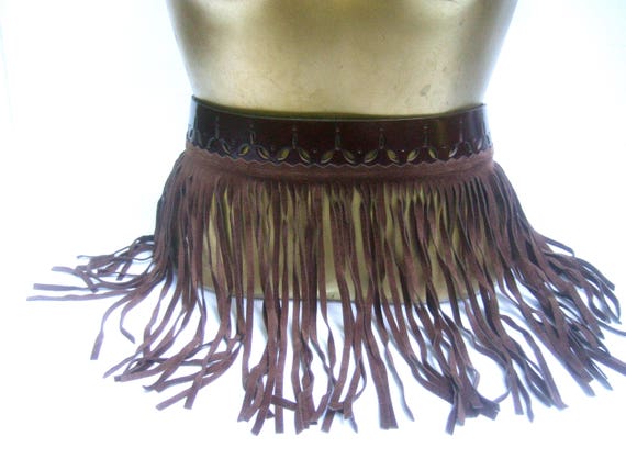 Avant garde Brown Leather Fringe Belt by Herve Ma… - image 2