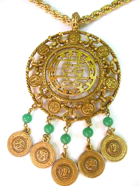 Exotic Asian Theme Gilt Metal Pendant Designed by 