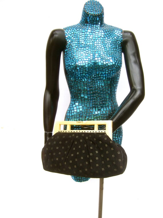 Stylish Black Suede Lucite Handle Large Scale Clu… - image 3