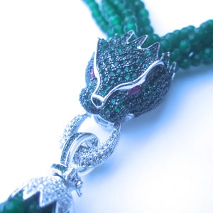 Opulent Green Crystal Panther Tassel Necklace image 8