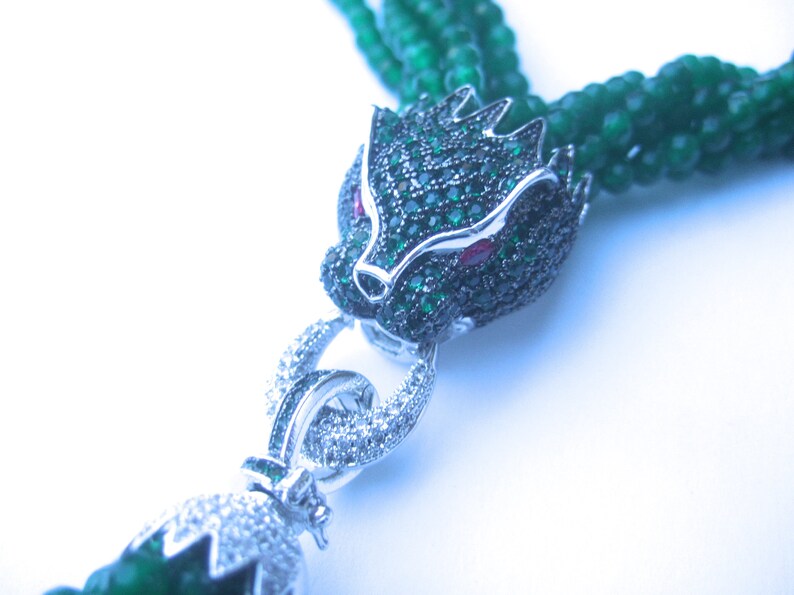 Opulent Green Crystal Panther Tassel Necklace image 8