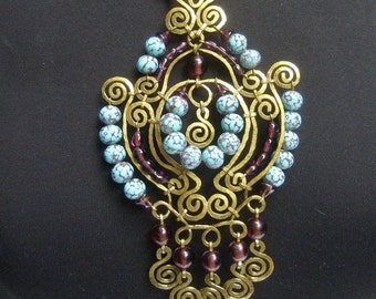 Huge Glass Beaded Etruscan Style Necklace. 1970's.