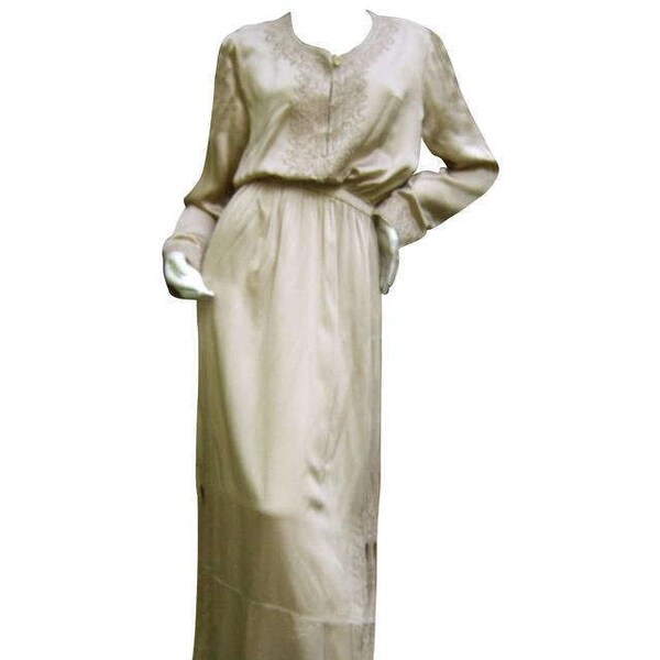 Yves Saint Laurent Rive Gauche Embroidered Champagne Silk Gown