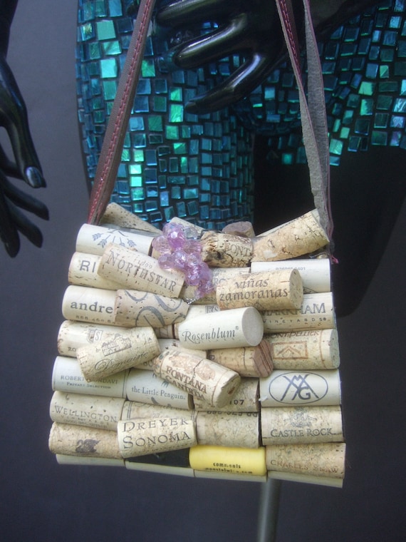 Whimsical Quirky Wine Bottle Cork Wood Box Purse … - image 2