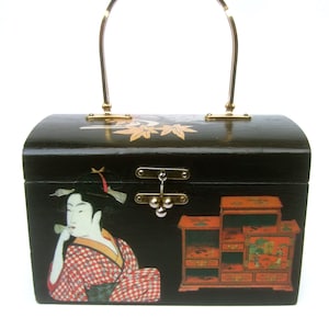 Monedero artesanal de madera con decoupage y temática japonesa de los años 70
