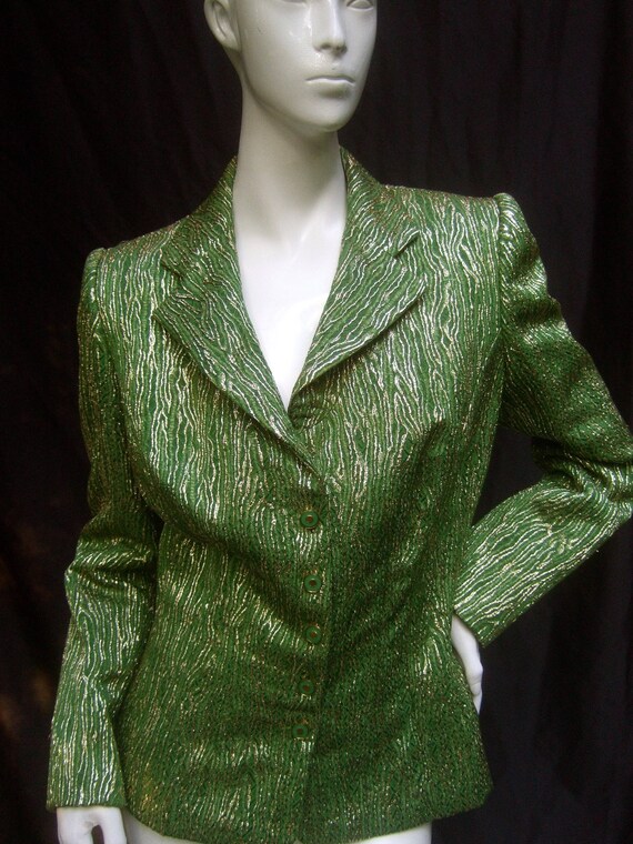 Luxurious Italian Chartreuse Metallic Lame Jacket… - image 1