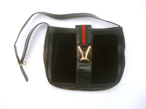 GUCCI Italy Rare Black Suede Boot Clasp Shoulder … - image 4