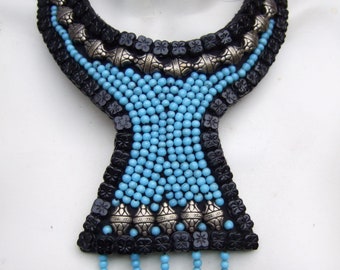 Exotic Handmade Artisan Bib Collar Statement Necklace c 1980s