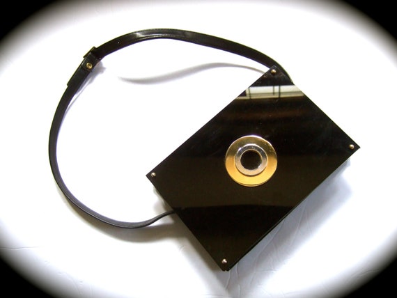 Sleek Mod Black Rectangular Lucite Panel Shoulder… - image 3