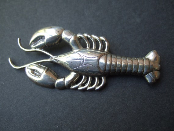 Unique Sterling Small Lobster Brooch c 1970s - image 2