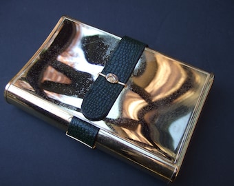 GUCCI Italy Sleek Rare Gilt Metal Minaudiere Clutch c 1970s