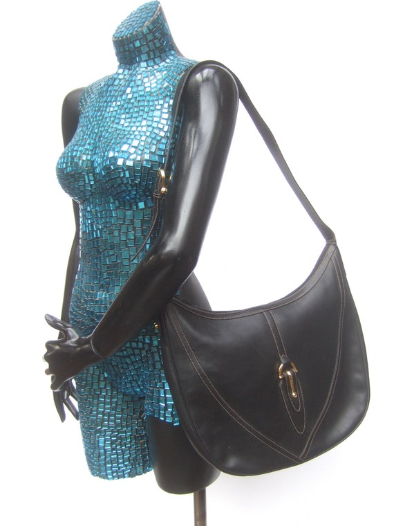 GUCCI Italian Ebony Leather Shoulder Bag c 1970s