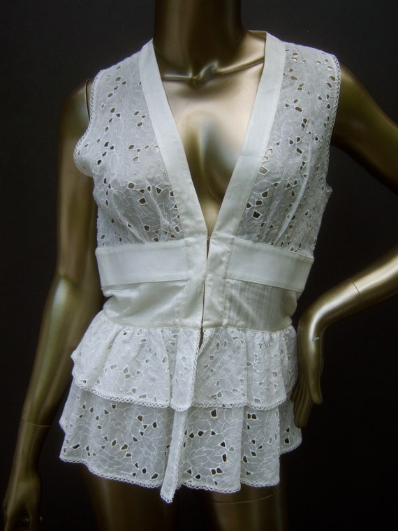 LA PERLA Italian White Cotton Sheer Eyelet Silk Tr