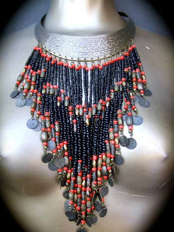 Exotic Artisan Handmade Massive Glass Beaded Bib … - image 1